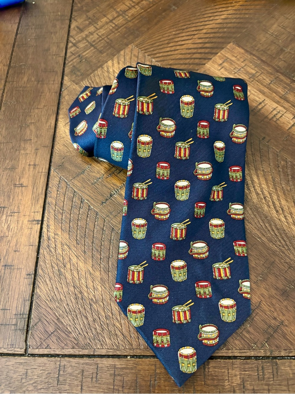 Navy Drum Motif Men's Silk Tie